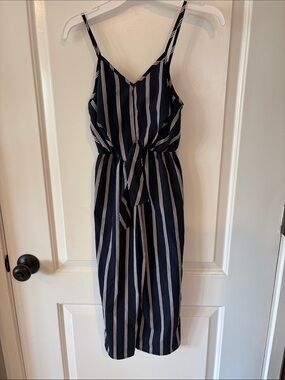 Girls Nautical Navy Stripe Sleeveless One-Piece Jumpsuit w/ Tie - EUC, size 7
